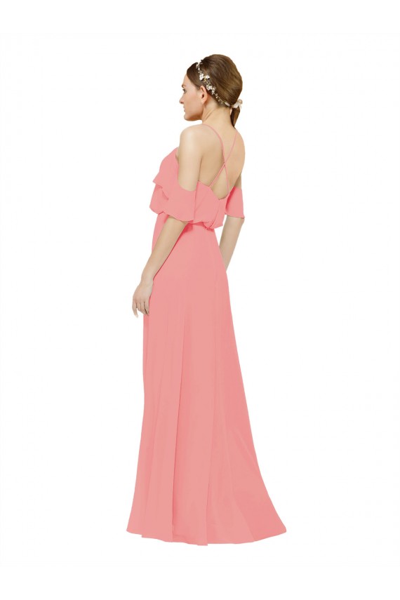 Off the Shoulder Soft Chiffon Sleeveless Watermelon Bridesmaid Dress Edinburgh