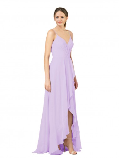 V-Neck Soft Chiffon Sleeveless Open Back Lilac High Low Bridesmaid Dress Edinburgh
