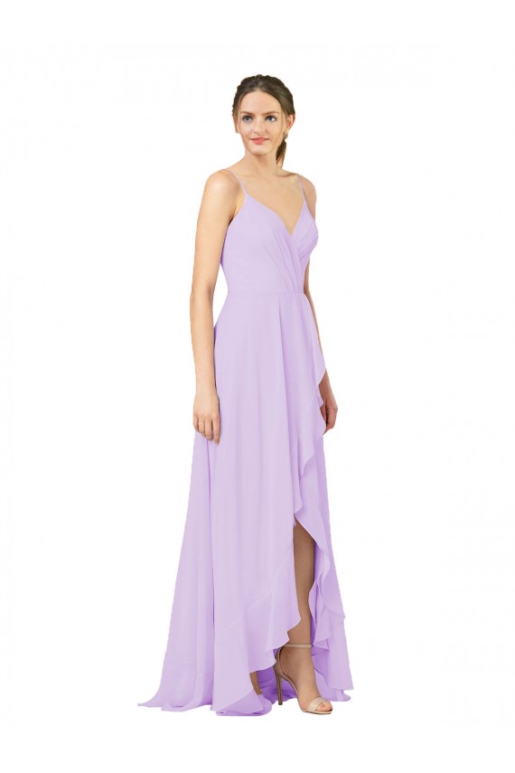 V-Neck Soft Chiffon Sleeveless Open Back Lilac High Low Bridesmaid Dress Edinburgh