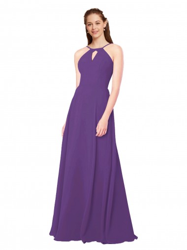 High Neck Soft Chiffon Sleeveless Plum Purple Bridesmaid Dress Edinburgh