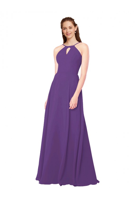 High Neck Soft Chiffon Sleeveless Plum Purple Bridesmaid Dress Edinburgh