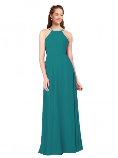 High Neck Soft Chiffon Sleeveless Criss Cross Back Hunter Bridesmaid Dress Edinburgh