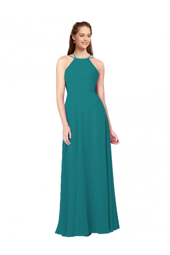 High Neck Soft Chiffon Sleeveless Criss Cross Back Hunter Bridesmaid Dress Edinburgh