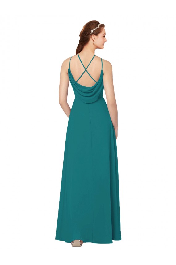 High Neck Soft Chiffon Sleeveless Criss Cross Back Hunter Bridesmaid Dress Edinburgh
