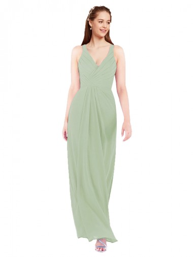 V-Neck Soft Chiffon Sleeveless Keyhole Back Smoke Green Bridesmaid Dress Edinburgh