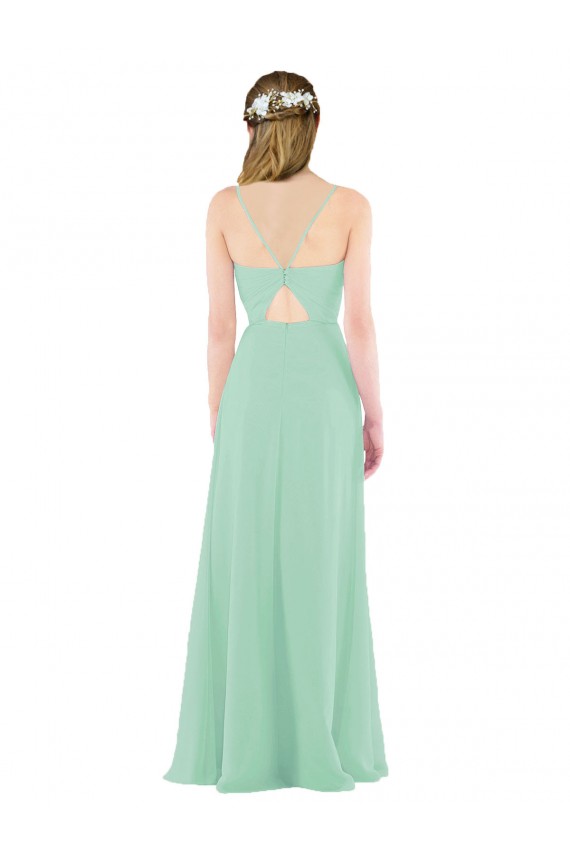 V-Neck Soft Chiffon Sleeveless Keyhole Back Mint Green Bridesmaid Dress Edinburgh