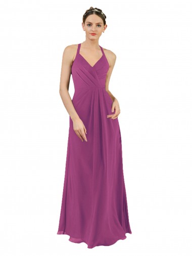 V-Neck Soft Chiffon Sleeveless Keyhole Back Wild Berry Bridesmaid Dress Edinburgh