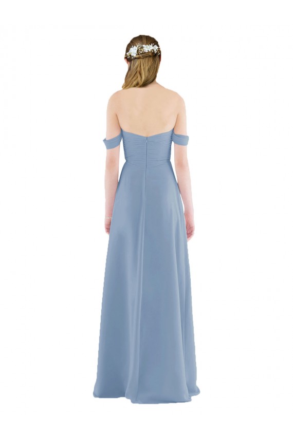 Off the Shoulder Soft Chiffon Sleeveless Dusty Blue Bridesmaid Dress Edinburgh