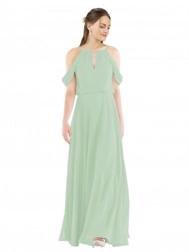 Off the Shoulder Soft Chiffon Sleeveless Long Sage Bridesmaid Dress Edinburgh