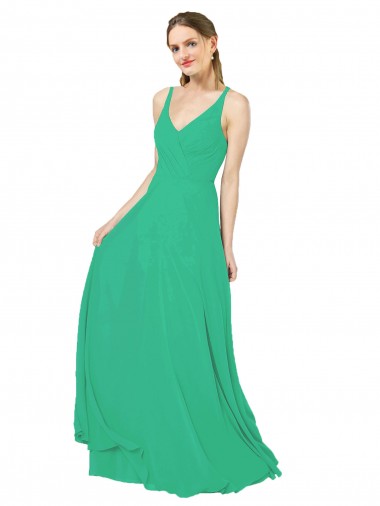 V-Neck Soft Chiffon Sleeveless Criss Cross Back Emerald Green Bridesmaid Dress Edinburgh