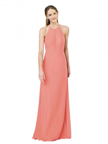 Halter Neck Soft Chiffon Sleeveless Keyhole Back Desert Rose Bridesmaid Dress Edinburgh