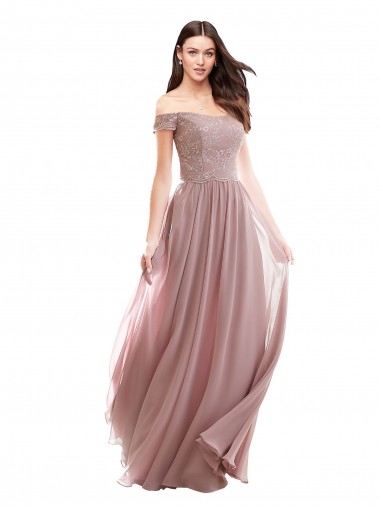 Off the Shoulder Soft Chiffon & Lace Cap Sleeves Pink Bridesmaid Dress Edinburgh
