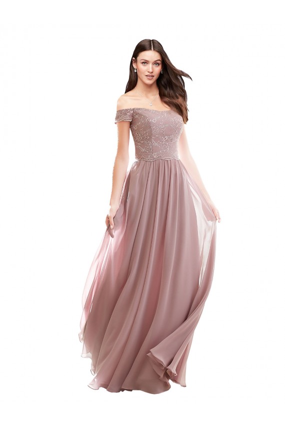 Off the Shoulder Soft Chiffon & Lace Cap Sleeves Pink Bridesmaid Dress Edinburgh
