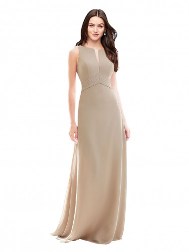 High Neck Soft Chiffon Sleeveless Champagne Bridesmaid Dress Edinburgh