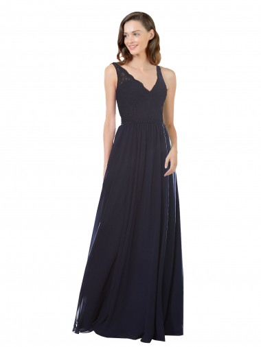 V-Neck Soft Chiffon & Lace Sleeveless Keyhole Back Dark Navy Bridesmaid Dress Edinburgh