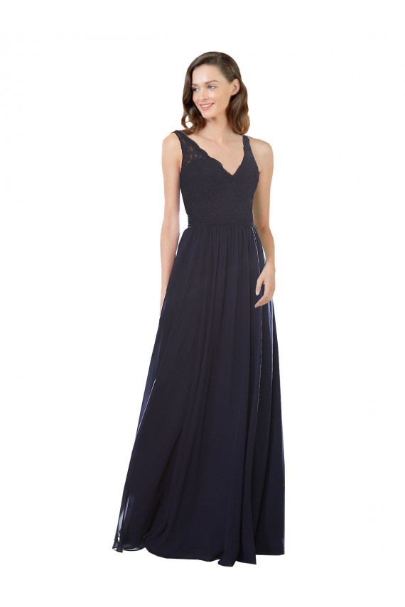 V-Neck Soft Chiffon & Lace Sleeveless Keyhole Back Dark Navy Bridesmaid Dress Edinburgh