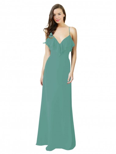Spaghetti Straps Soft Chiffon Sleeveless Icelandic Silver Bridesmaid Gown Edinburgh