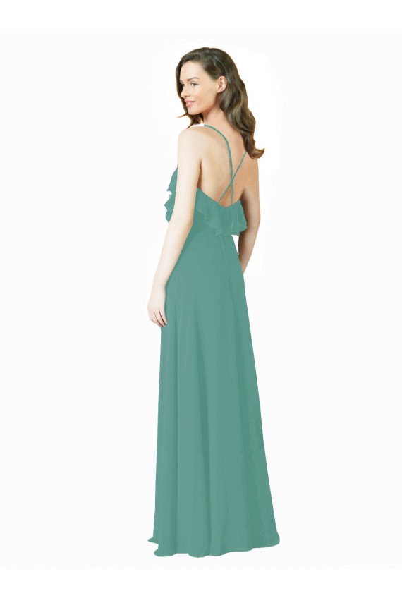 Spaghetti Straps Soft Chiffon Sleeveless Icelandic Silver Bridesmaid Gown Edinburgh