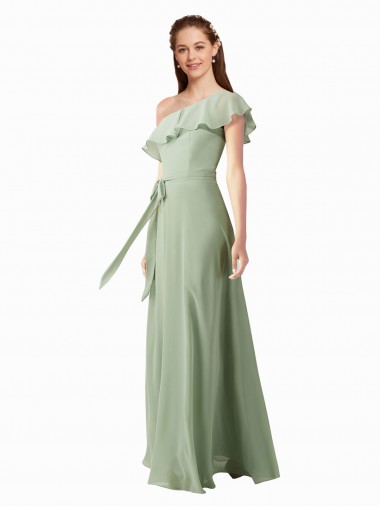 One Shoulder Soft Chiffon Flutter Sleeves Smoke Green Bridesmaid Dress Edinburgh