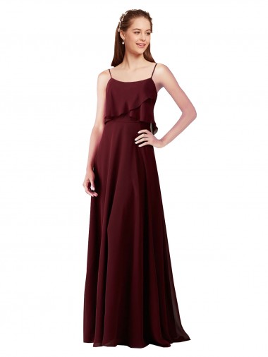 Spaghetti Straps Chiffon Sleeveless Burgundy Gold Bridesmaid Gowns Edinburgh