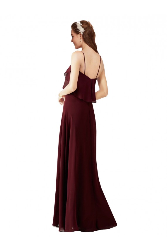 Spaghetti Straps Chiffon Sleeveless Burgundy Gold Bridesmaid Gowns Edinburgh