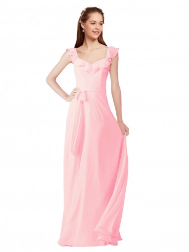 V-Neck Soft Chiffon Cap Sleeves Pink Bridesmaid Dress Edinburgh