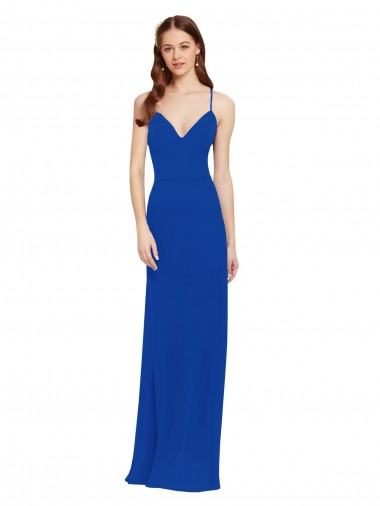 Spaghetti Straps Soft Chiffon Sleeveless Keyhole Back Royal Blue Bridesmaid Dress / Formal Dress Edinburgh