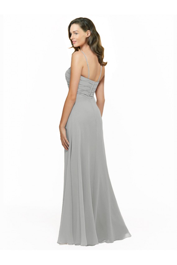 Spaghetti Straps Chiffon Sleeveless Silver Bridesmaid Dress Edinburgh