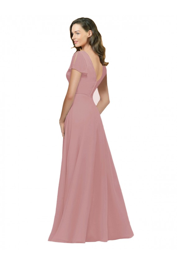 V-Neck Chiffon Flutter Sleeves V-Back Dusty Pink Bridesmaid Dress / Evening Dress Edinburgh