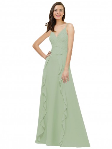 Spaghetti Straps Soft Chiffon Sleeveless Long Smoke Green Bridesmaid Dress Edinburgh