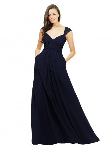 Sweetheart Chiffon Sleeveless Dark Navy Bridesmaid Gowns Edinburgh