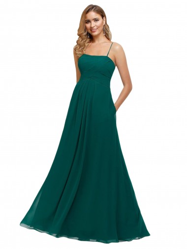 Spaghetti Straps Soft Chiffon Sleeveless Low Back Hunter Bridesmaid Dress Edinburgh