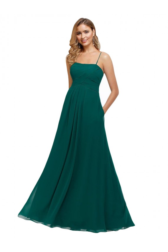 Spaghetti Straps Soft Chiffon Sleeveless Low Back Hunter Bridesmaid Dress Edinburgh