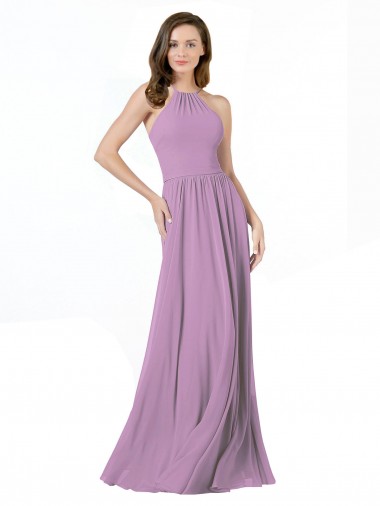 Halter Neck Soft Chiffon Sleeveless Dark Lavender Bridesmaid Dress Edinburgh