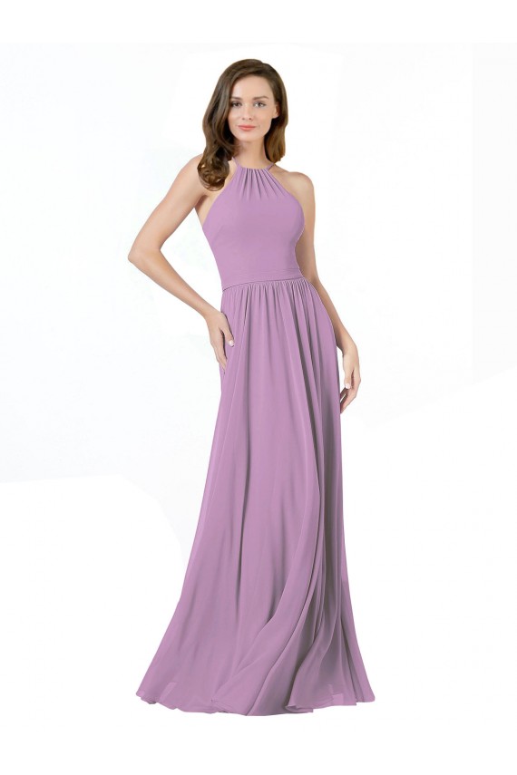 Halter Neck Soft Chiffon Sleeveless Dark Lavender Bridesmaid Dress Edinburgh