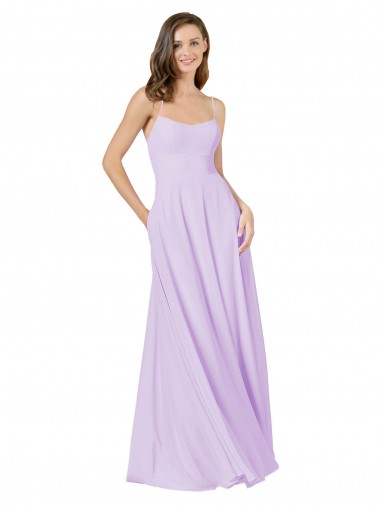Spaghetti Straps Soft Chiffon Sleeveless Lilac Bridesmaid Gown Edinburgh