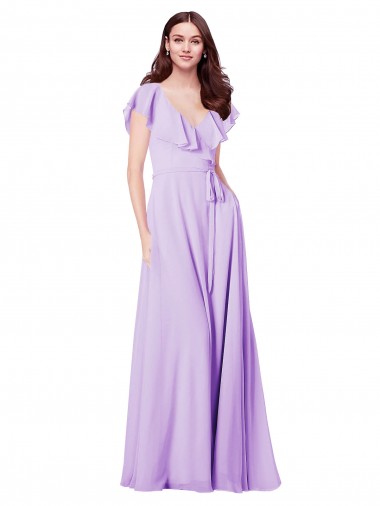 V-Neck Soft Chiffon Cap Sleeves V-Back Lilac Bridesmaid Dress / Formal Dress Edinburgh