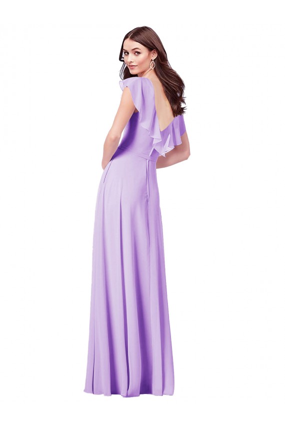 V-Neck Soft Chiffon Cap Sleeves V-Back Lilac Bridesmaid Dress / Formal Dress Edinburgh