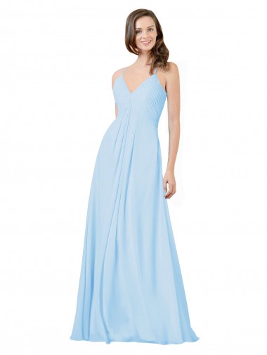 Spaghetti Straps Chiffon Sleeveless Keyhole Back Light Sky Blue Formal Dress / Bridesmaid Dress Edinburgh