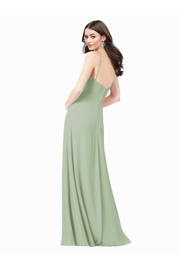 Spaghetti Straps Soft Chiffon Sleeveless Smoke Green Bridesmaid Dress Edinburgh