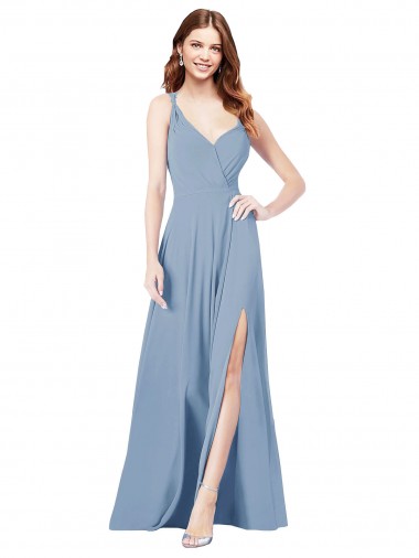 Spaghetti Straps Soft Chiffon Sleeveless Keyhole Back Dusty Blue Formal Dress / Bridesmaid Dress Edinburgh
