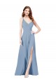 Spaghetti Straps Soft Chiffon Sleeveless Keyhole Back Dusty Blue Formal Dress / Bridesmaid Dress Edinburgh