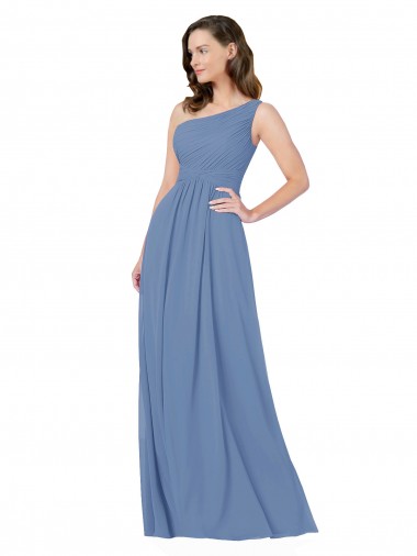 One Shoulder Soft Chiffon Sleeveless Windsor Blue Bridesmaid Dress Edinburgh
