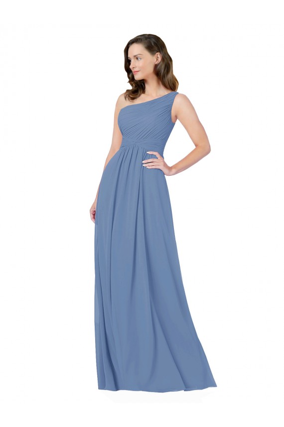 One Shoulder Soft Chiffon Sleeveless Windsor Blue Bridesmaid Dress Edinburgh