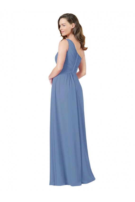 One Shoulder Soft Chiffon Sleeveless Windsor Blue Bridesmaid Dress Edinburgh