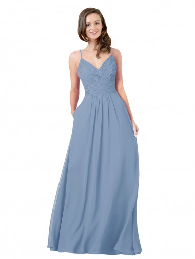 V-Neck Chiffon Sleeveless Criss Cross Back Dusty Blue Bridesmaid Dress / Evening Dress Edinburgh