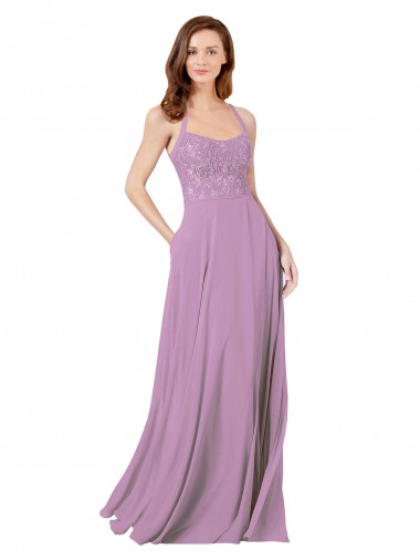 Spaghetti Straps Soft Chiffon & Lace Sleeveless Dark Lavender Bridesmaid Dress Edinburgh