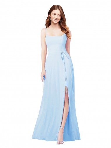 Spaghetti Straps Soft Chiffon Sleeveless Light Sky Blue Bridesmaid Dress Edinburgh