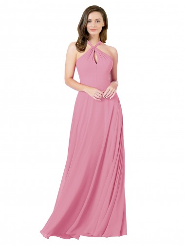 Halter Neck Soft Chiffon Sleeveless Keyhole Back Skin Pink Prom Dress / Bridesmaid Dress Edinburgh