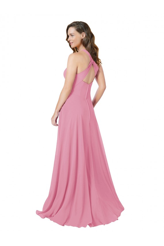 Halter Neck Soft Chiffon Sleeveless Keyhole Back Skin Pink Prom Dress / Bridesmaid Dress Edinburgh